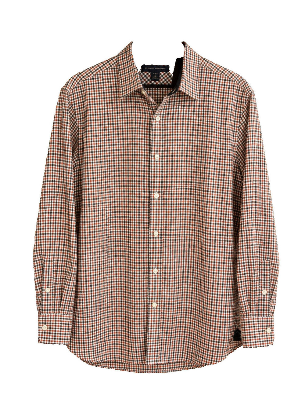 Banana Republic Mens Large Orange Gingham Check Long Sleeve Button Up